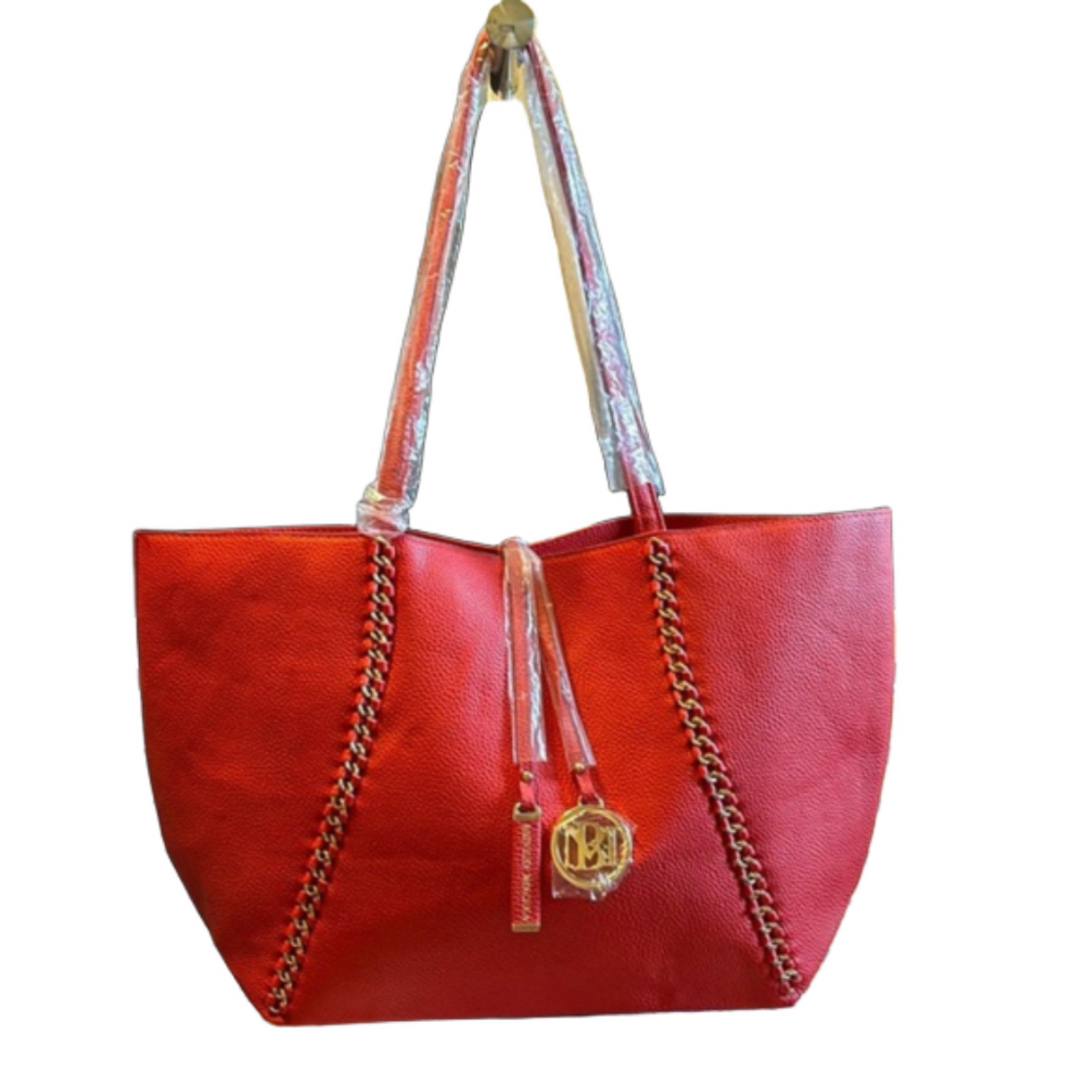 BADGLEY MISCHKA Vegan Leather Chain-Linked Tote w/ Tags (Red). NWT